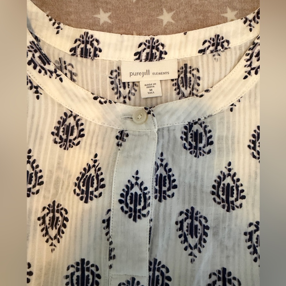 Pure Jill Tunic - Ikat Print tunic - white/blue - size M tall - Picture 5 of 10